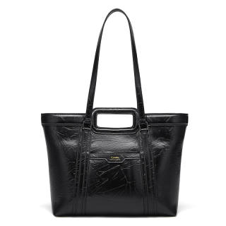 CNOLES Hand Grab Texture Shinny PU Leather Tote Bag, Shopping Bag, Shoulder Bag Regular Extra Large Women's Black