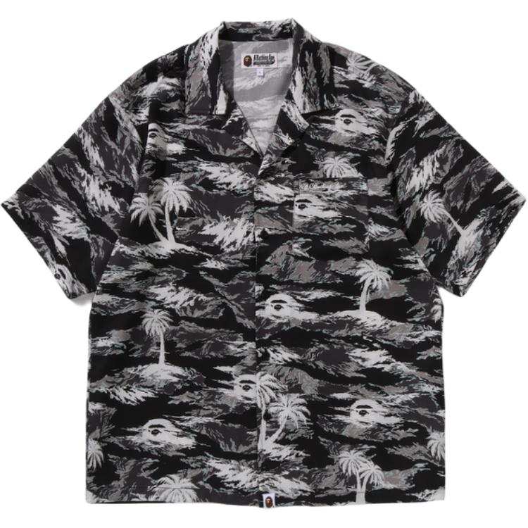 A BATHING APE Bape Palm Tree Camo Open Collar Pocket Ss Shirt