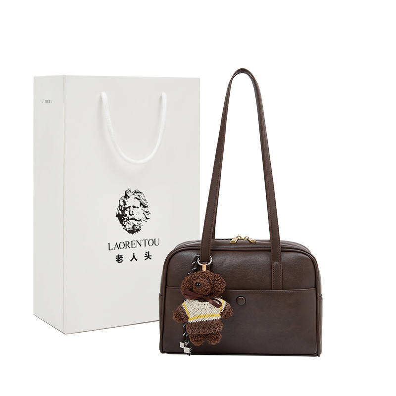 LAORENTOU Synthetic Leather Bowling Bag, Shoulder Bag Women's Coffee/Brown/Black