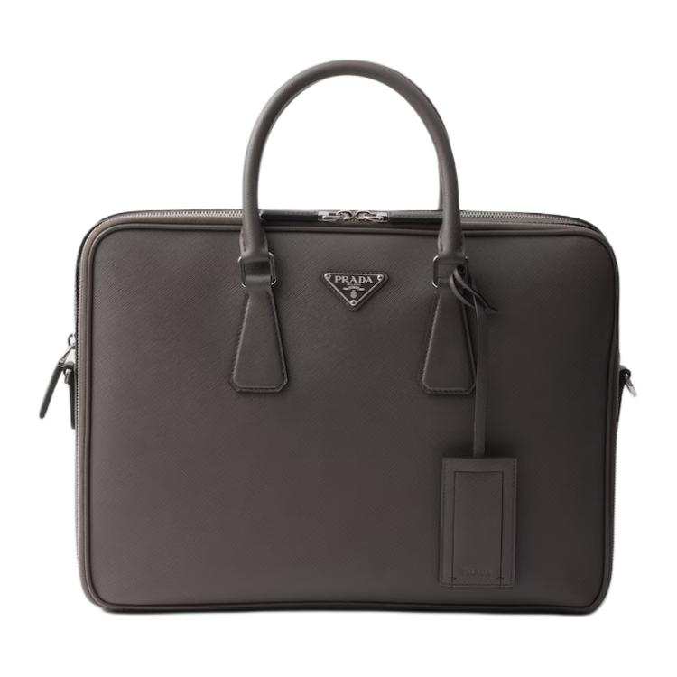 PRADA Saffiano Calfskin Briefcase Men's Smoky Color