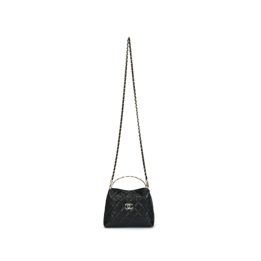 CHANEL Grain Cow Leather Material Gold Metal One Shoulder Handbag Women's Black