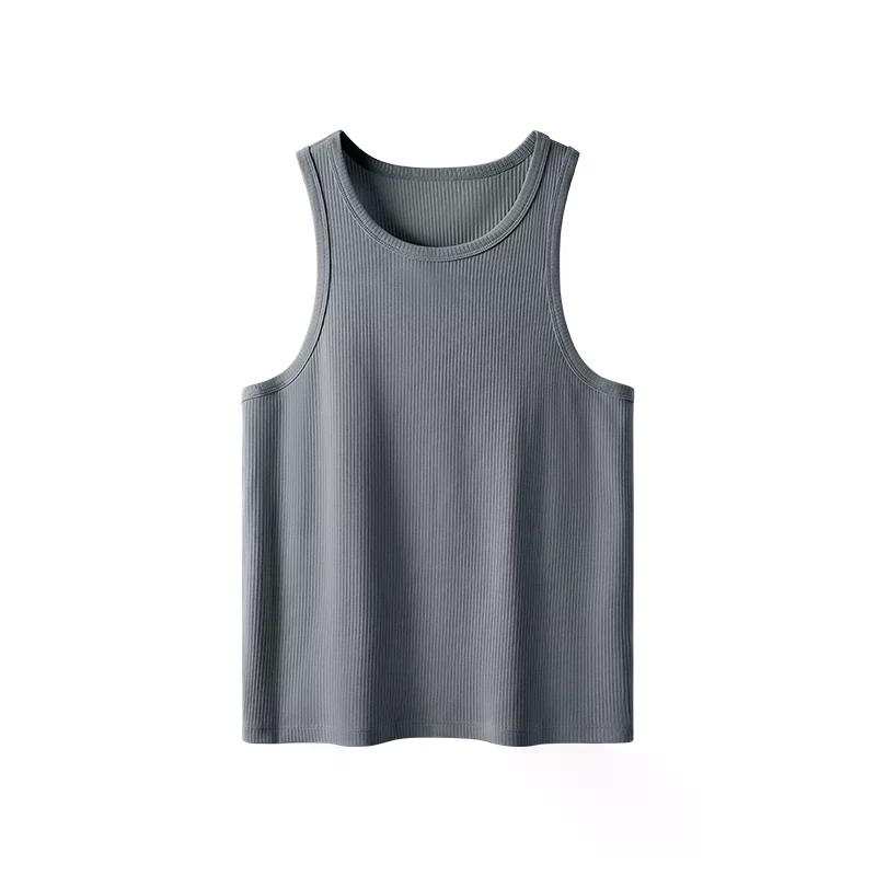 YOUKESHU Tank Tops Men's Dark Red Gray Crew Neck Thin Straight Fit