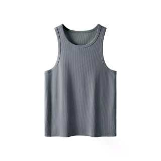 YOUKESHU Tank Tops Men's Dark Red Gray Crew Neck Thin Straight Fit