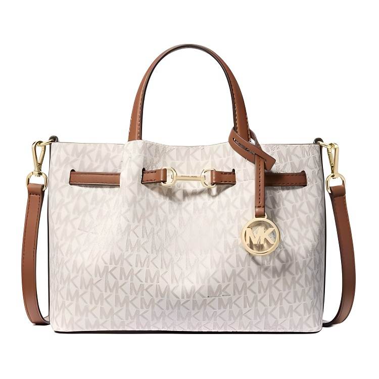 MICHAEL KORS Carson Artificial Leather Shoulder Bag, Crossbody Bag, Handbag Small Women's Vanilla White & Acorn Brown