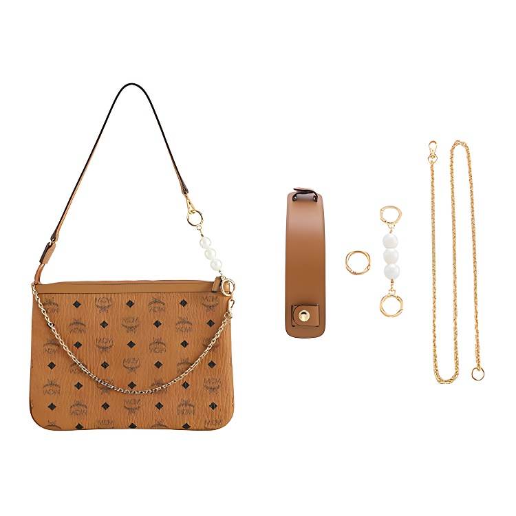 Luxury Care Artisan Workshop Brass Pearl+Chain 100cm+Shoulder Strap Pad Bag Accessory Bag Strap Women's Cognac