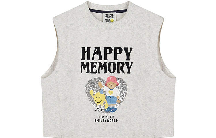 Teenie Weenie X SMILEY T Shirts Women's Medium Gray Crew Neck Moderate Straight Fit