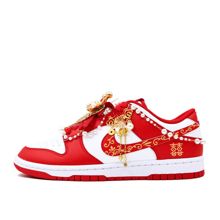 Nike Nike Dunk Flower Field Joy Slip Resistant Abrasion Resistant Low top Skateboard Shoes Unisex Red White