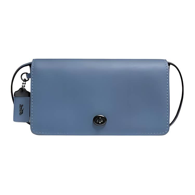COACH Dinky Chromium Tanned Leather, Smooth Finish Leather Shoulder Bag, Crossbody Bag Medium Women's Gray Blue