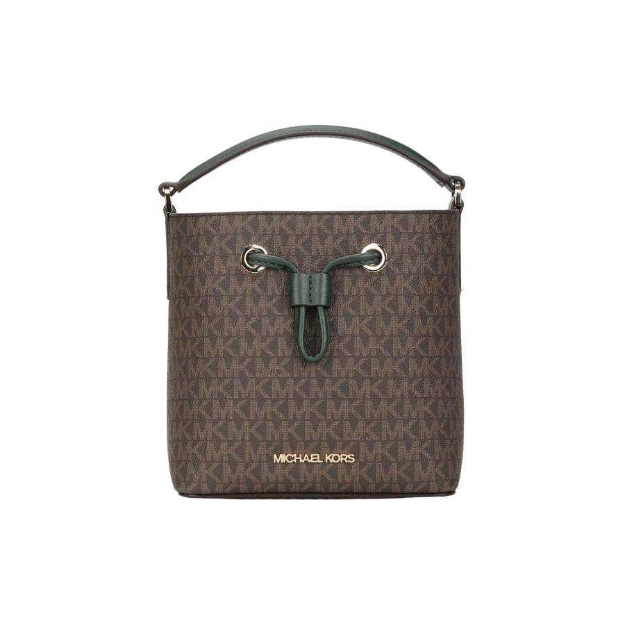 MICHAEL KORS Suri Canvas With Leather Bucket Bag, Portable, One Shoulder, Crossbody Bag, Handbag Small Women's Jasper