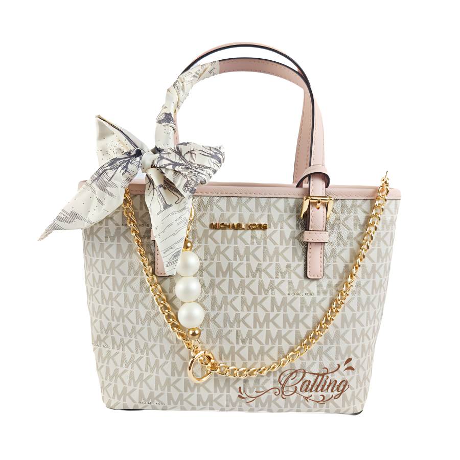 MICHAEL KORS Jet Set Leather Tote Bag, Shopping Bag, One Shoulder Handbag Mini Women's Vanilla White