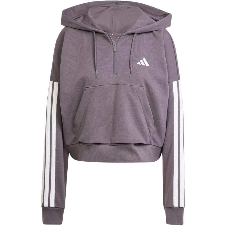 Adidas Adidas Essentials 3 Stripes French Terry Quarter Zip Hoodie Grey Strata/White