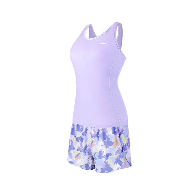 Li-Ning Li Ning Two Piece Swimsuit Women's Light Purple Blue Floral