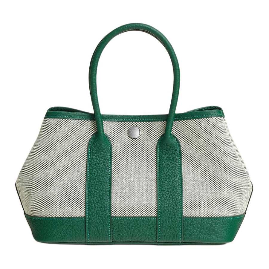 HERMES Neo Garden H Viking Canvas With Negonda Calfskin Handbag Mini Women's Light Beige & Green