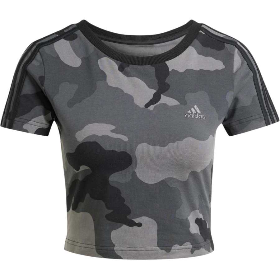 Adidas Adidas Women's Essentials 3 Stripes Camo Print Baby T Shirt Black