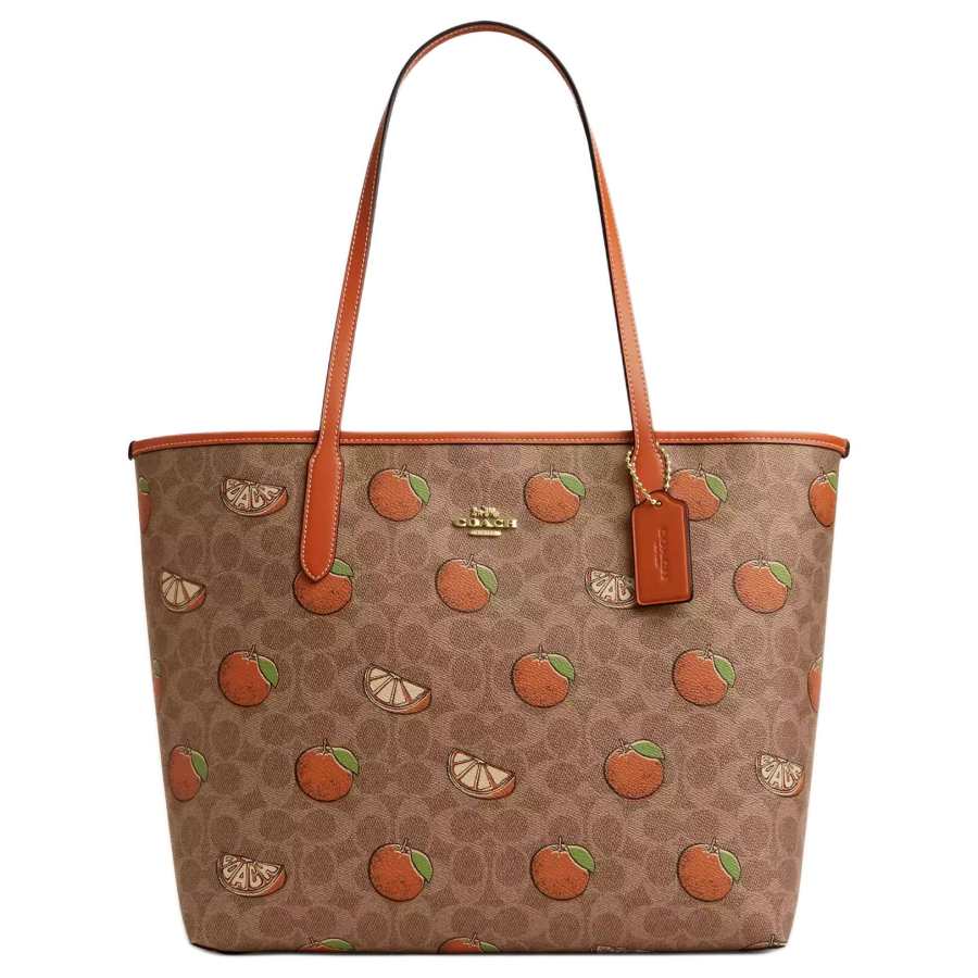 COACH City Coated Canvas Tote Bag, Shopping Bag, Shoulder Bag, Handbag Large Women's Gold With Bronze