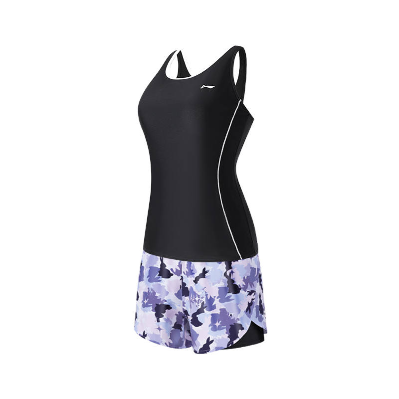Li-Ning Li Ning Two Piece Swimsuit Women's Elegant Black Purple Flower
