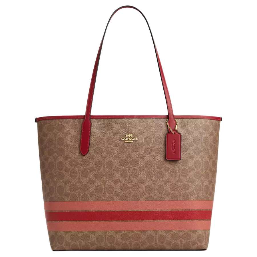 COACH Coated Canvas Tote Bag, Shopping Bag, Handbag, Shoulder Bag Large Women's Gold With Bronze