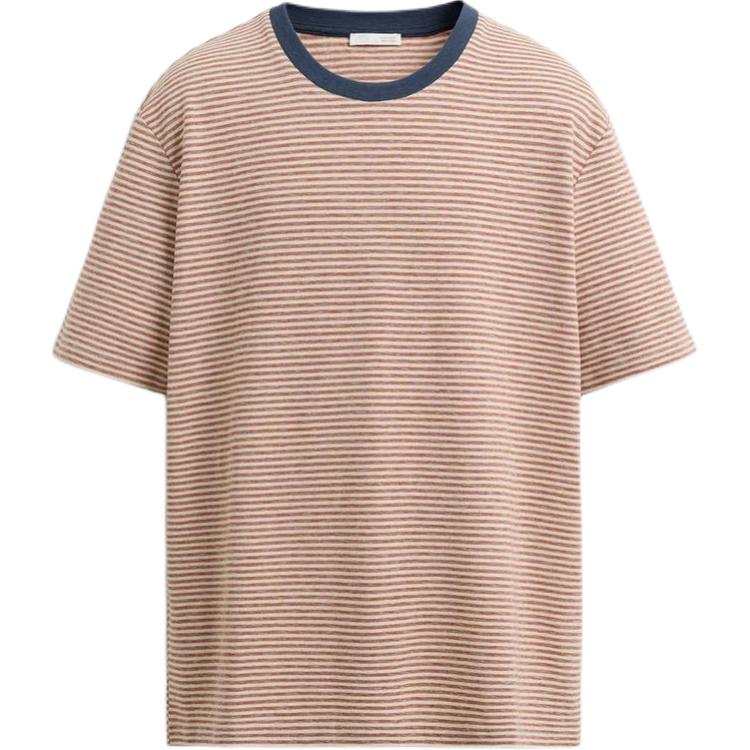 ZARA T Shirts Men's Nude/Red Crew Neck Moderate Straight Fit