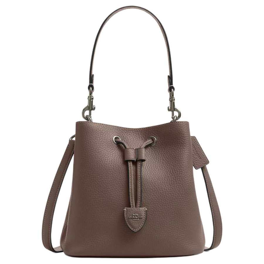 COACH Rowan Leather Handbag, Shoulder Bag Small Women's Dark Stone Color