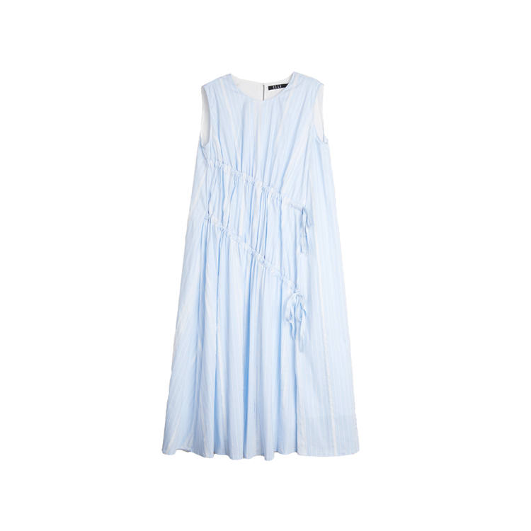 ELLE Sleeveless Dresses Women's Stripes Crew Neck Thin Mid Length