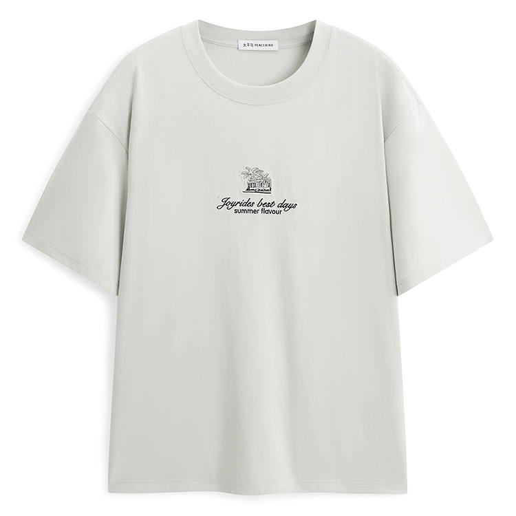 PEACEBIRD MEN T Shirts Unisex Light Gray Crew Neck Moderate Heavyweight