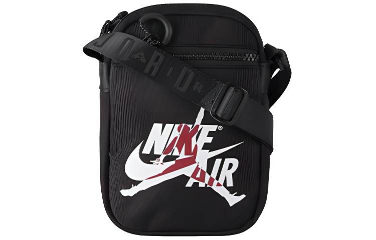 Jordan Jordan Polyester Crossbody Bag, Cell Phone Pouch, Shoulder Bag Regular Unisex Black With White And Red Logo