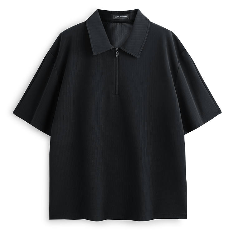 PEACEBIRD MEN Polo Shirts Men's Black 1 Lapel Moderate Straight Fit