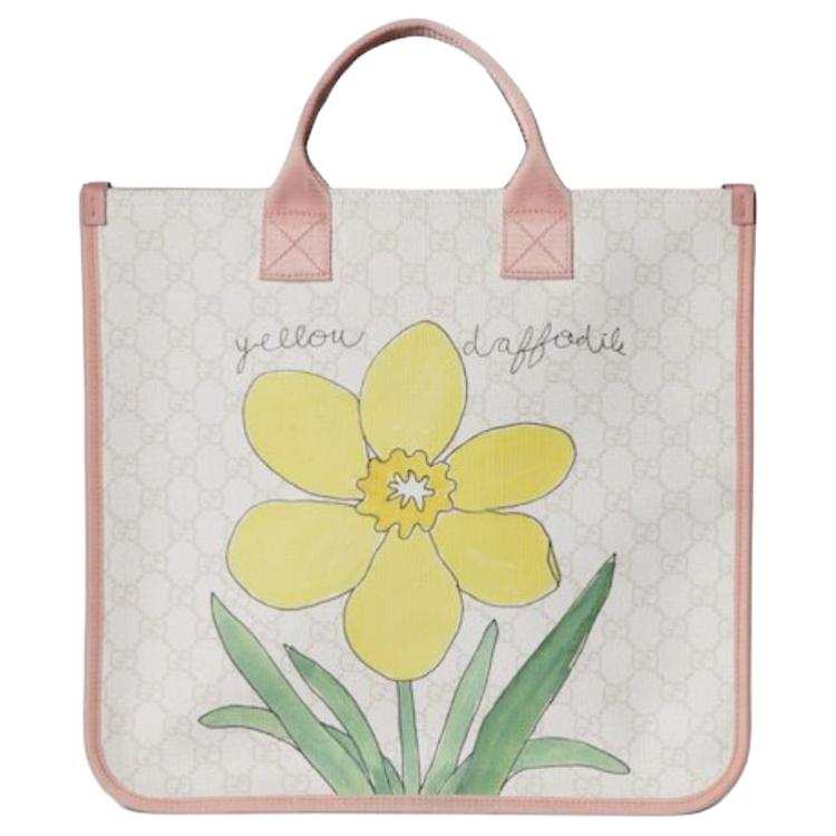 GUCCI GG Supreme Leather Tote Bag, Shopping Bag, Shoulder Bag, Handbag Regular Kids' White & Light Pink