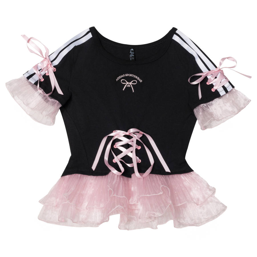 Adidas Adidas Sportswear Ruffle Sleeve T Shirt Women's Black Pink