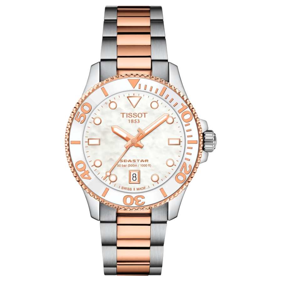 TISSOT SEASTAR Quartz Movement 300m Waterproof Unisex Watch 36mm White Dial Stainless Steel Case