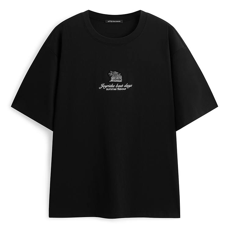 PEACEBIRD MEN T Shirts Men's Black 1 Crew Neck Moderate