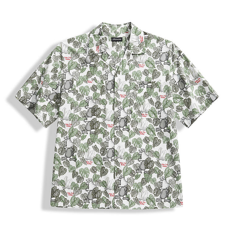 PEACEBIRD MEN Shirts Men's Aqua Foam Green Lapel Moderate Hawaii