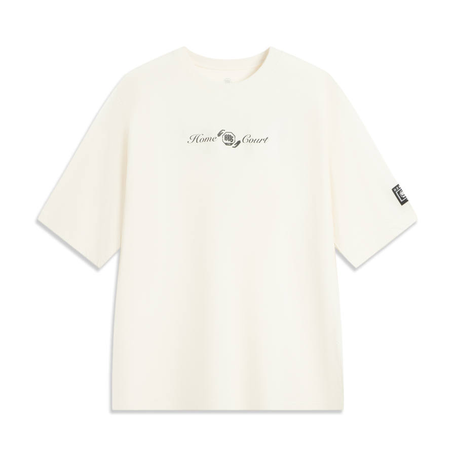 Li-Ning Li Ning T Shirts Men's Ecru Crew Neck Moderate Straight Fit