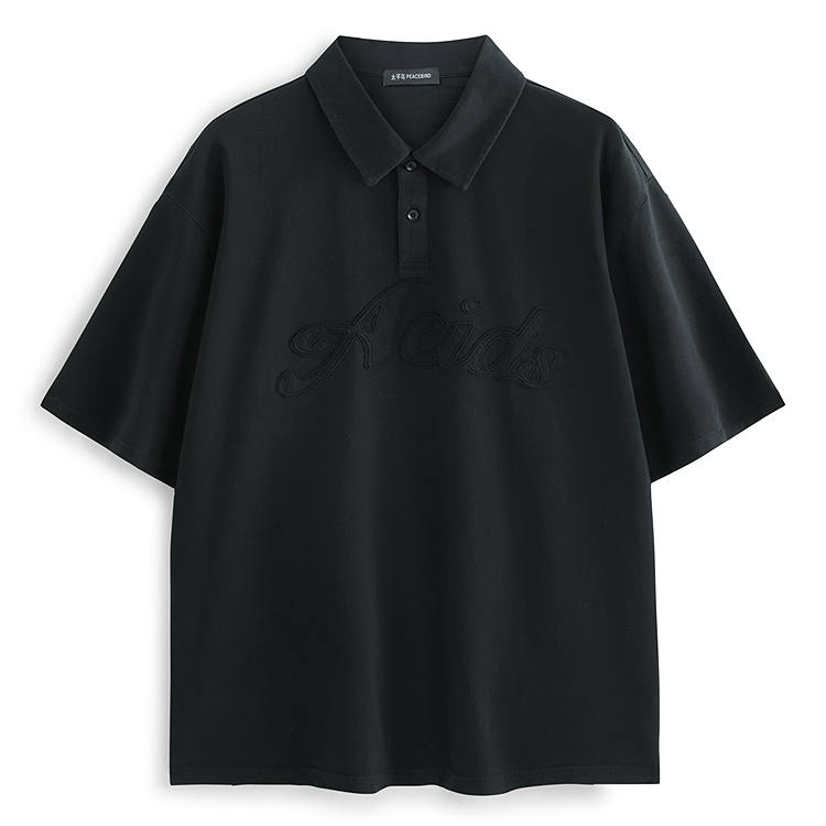 PEACEBIRD MEN Polo Shirts Men's Black 1 Lapel Moderate Straight Fit