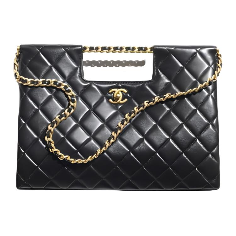 CHANEL Lambskin One Shoulder Handbag Women's Black