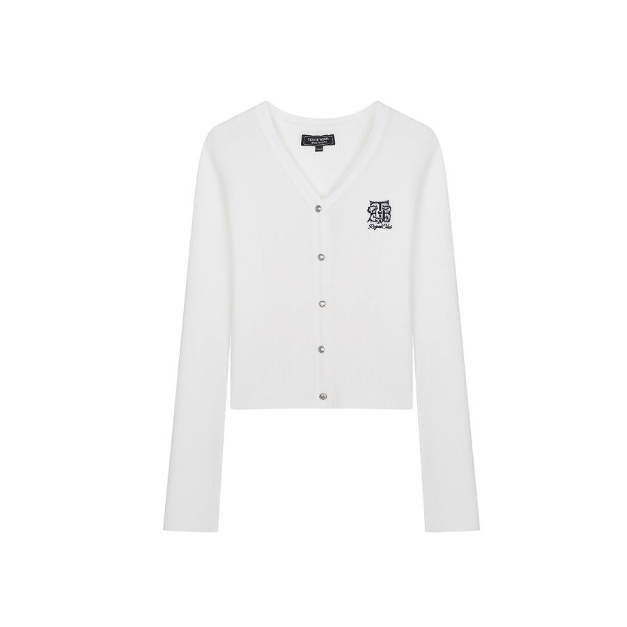 Teenie Weenie Knitwear Women's Ivory White V Neck Moderate Cardigan