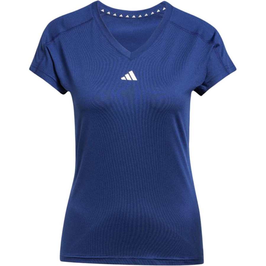 Adidas Adidas Women's Aeroready Train Essentials Minimal Branding V Neck T Shirt Dark Blue/White