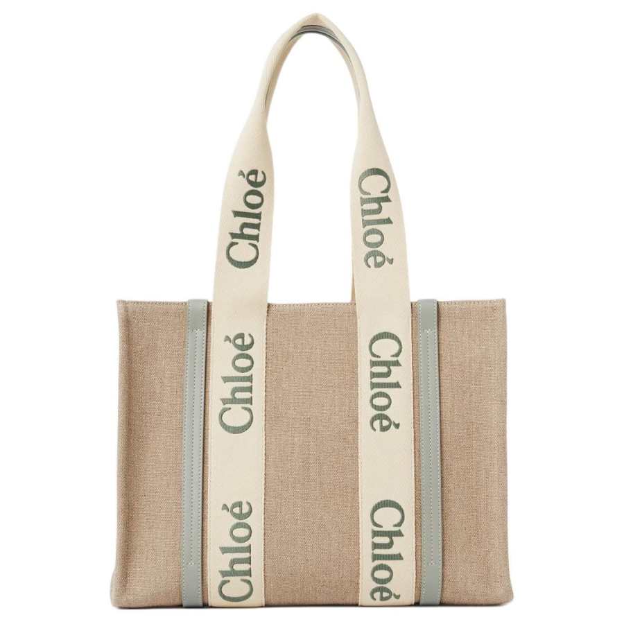Chloé Chloe Woody Linen Shoulder Bag Women's Blue Green