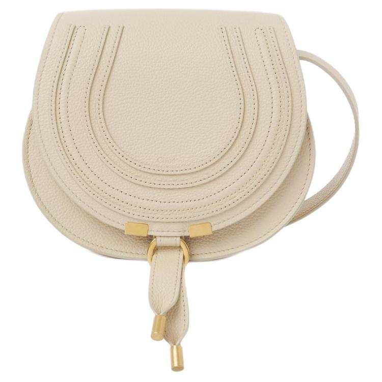 Chloé Chloe Marcie Adjustable Strap Cow Leather Saddle Bag, Shoulder Bag, Crossbody Bag Small Women's Sweet Style Beige