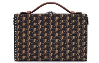 Moynat Canvas Hard Case Clutch Handbag Unisex Charcoal Black, Brown