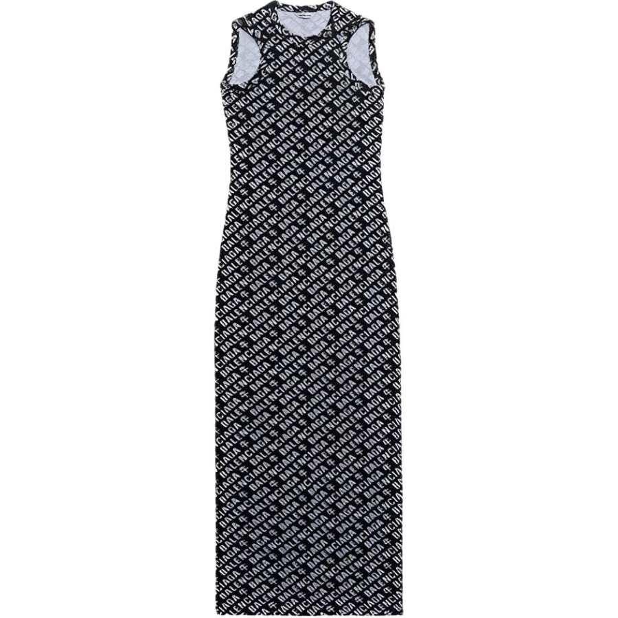 Balenciaga Short Sleeved Dresses Women's Black Crew Neck Moderate Long