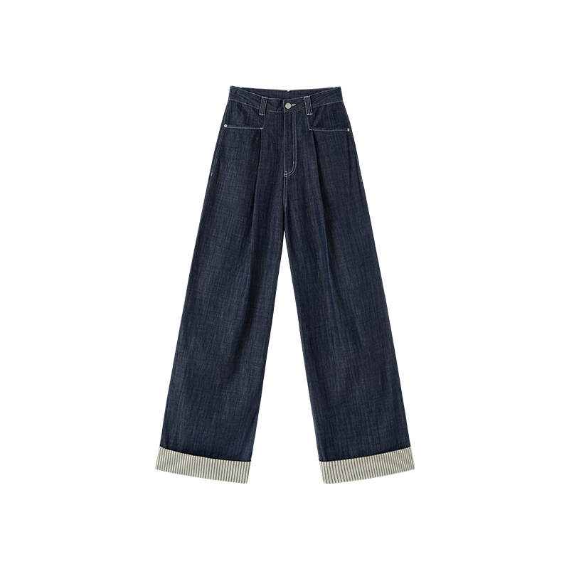 XIANGYING Jeans Women's Denim Blue Moderate Wide Leg Pants