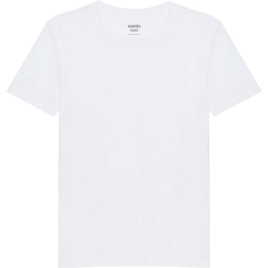 HERMES T Shirts Women's White Crew Neck Moderate Straight Fit