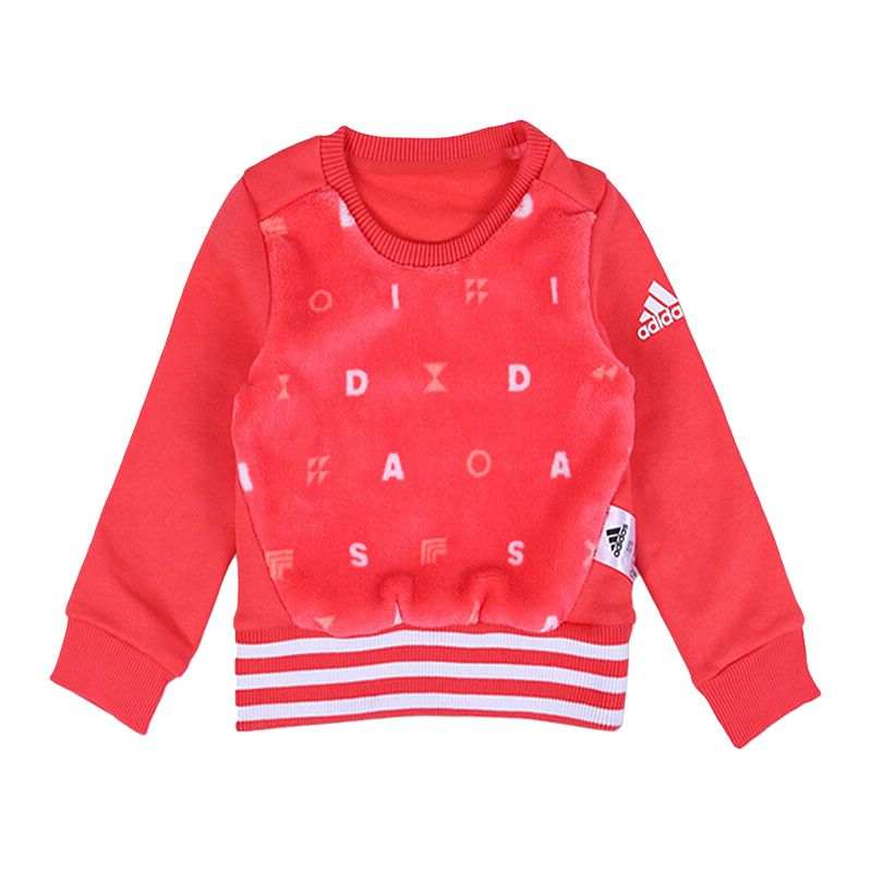Adidas Adidas Sweatshirt Fleece Lined Letter Crew Neck Sports Pullover Long Sleeved Red Children Aged 3 7 Years Old