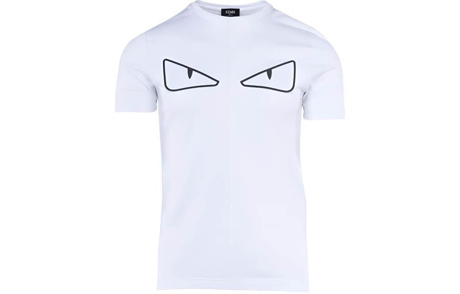 FENDI T Shirts Men's White Crew Neck Moderate Straight Fit