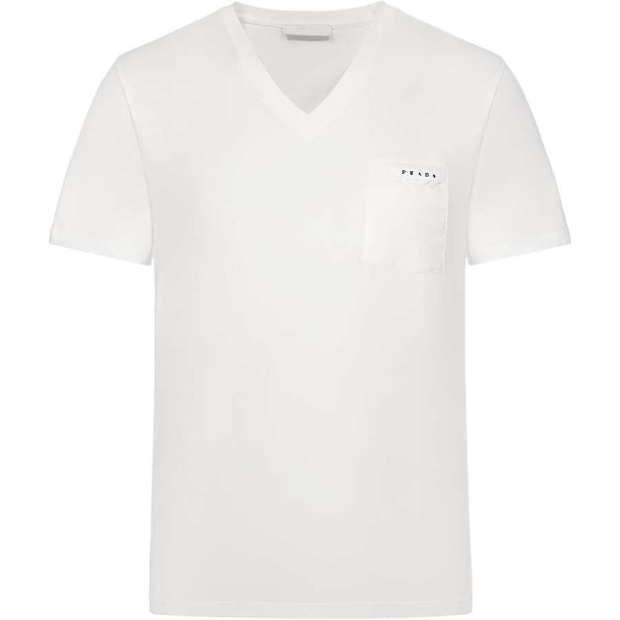 PRADA T Shirts Men's White V Neck Moderate Straight Fit