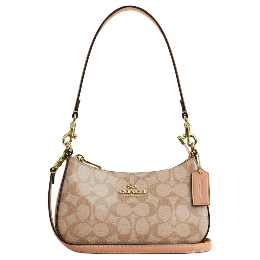 COACH Teri Coated Canvas Portable Crossbody Bag, Shoulder Bag Mini Women's Beige Brown