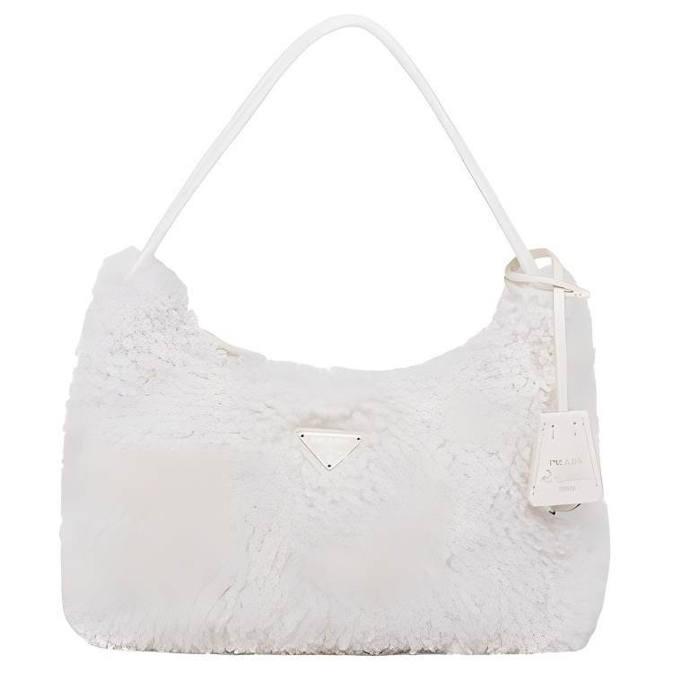 PRADA PRADA Re Edition Wool Nylon Shoulder Bag, Handbag Women's White