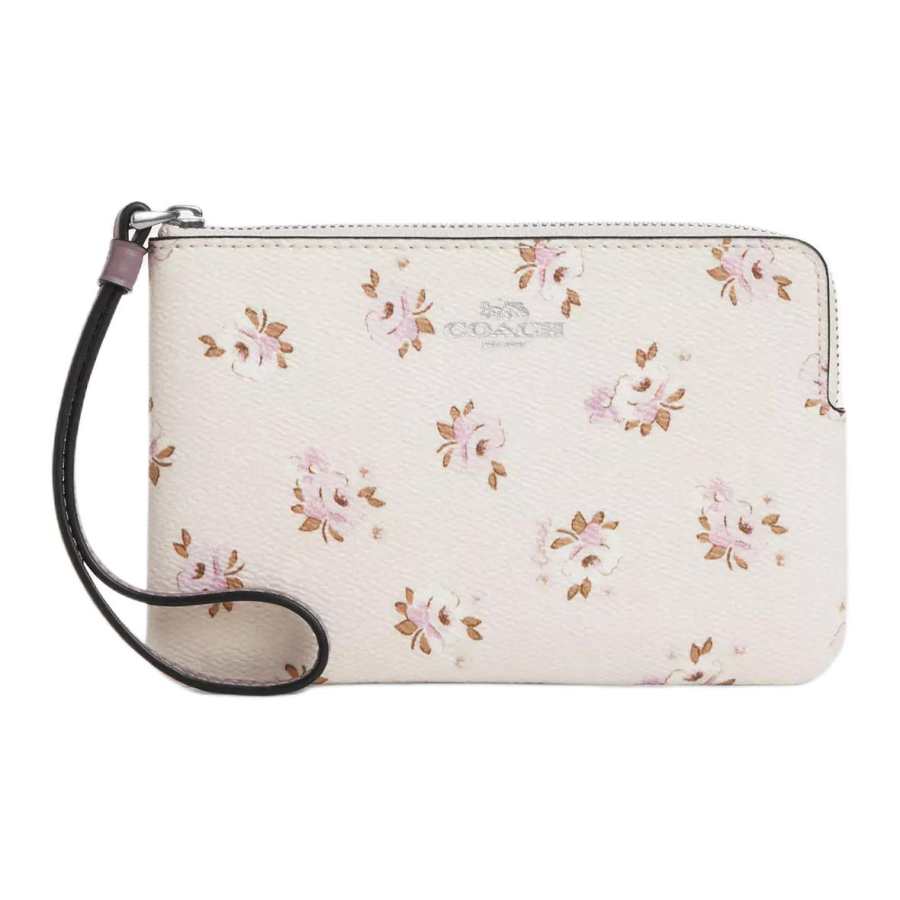 COACH Corner Zip Coated Canvas Clutch Small Women's Chalk Multicolor