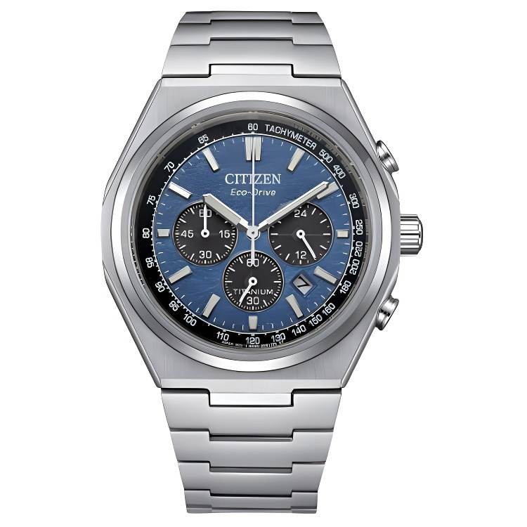CITIZEN Eco Drive Light Powered Quartz Movement Titanium Strap Watch 42.5mm Men's Watches Blue Dial